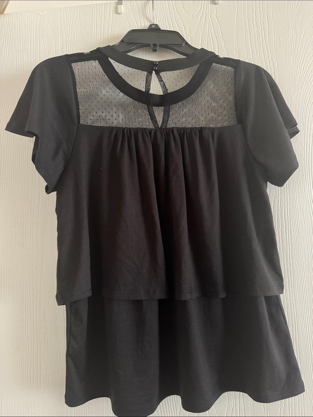 bobeau Black Sheer Yoke Layered Short Sleeve Tunic - Picture 2 of 5